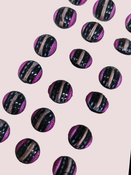 Botones año 20  esferas purpuras con rayas negras