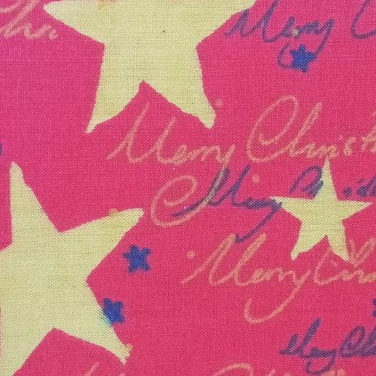 Tela Merry Christmas con estrellas doradas sobre fondo rojo